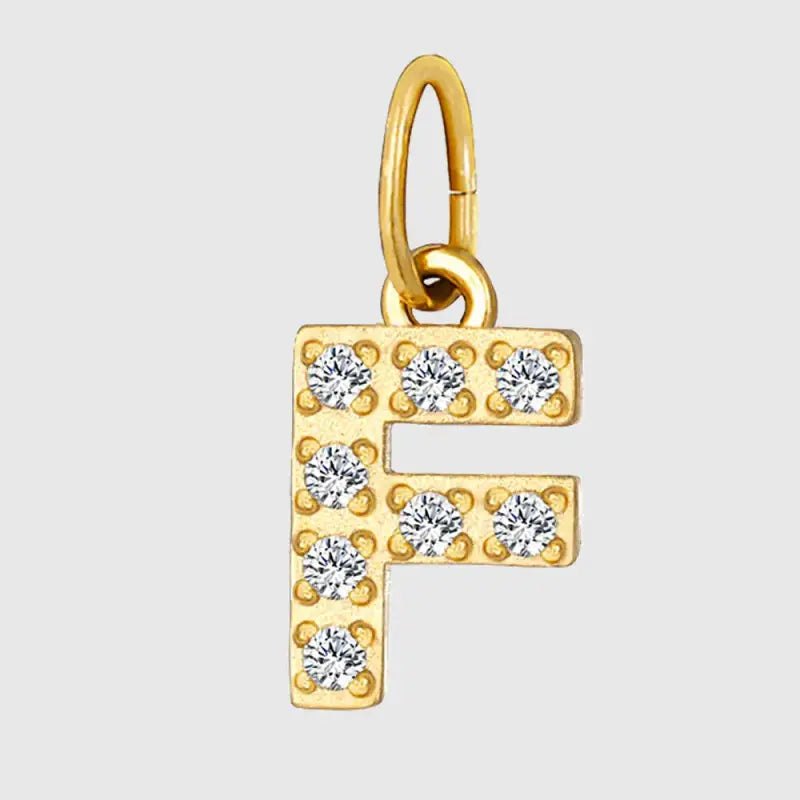 eManco Luxury Zirconia Alphanumeric Pendant Stainless Steel Gold Plated DIY Necklace Wholesale ZP39269 F