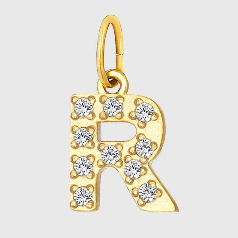 eManco Luxury Zirconia Alphanumeric Pendant Stainless Steel Gold Plated DIY Necklace Wholesale ZP39269 R
