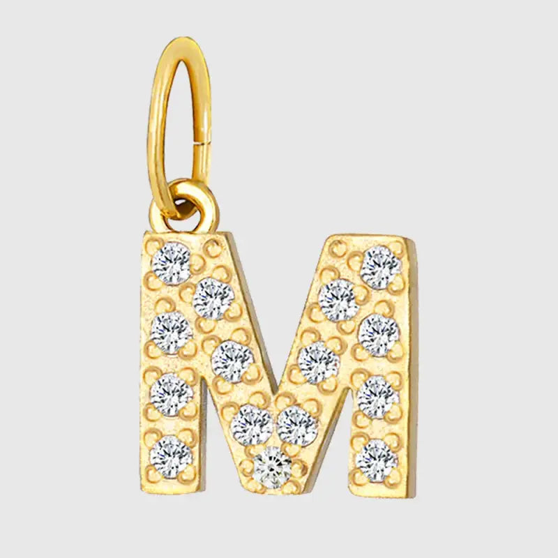 eManco Luxury Zirconia Alphanumeric Pendant Stainless Steel Gold Plated DIY Necklace Wholesale ZP39269 M