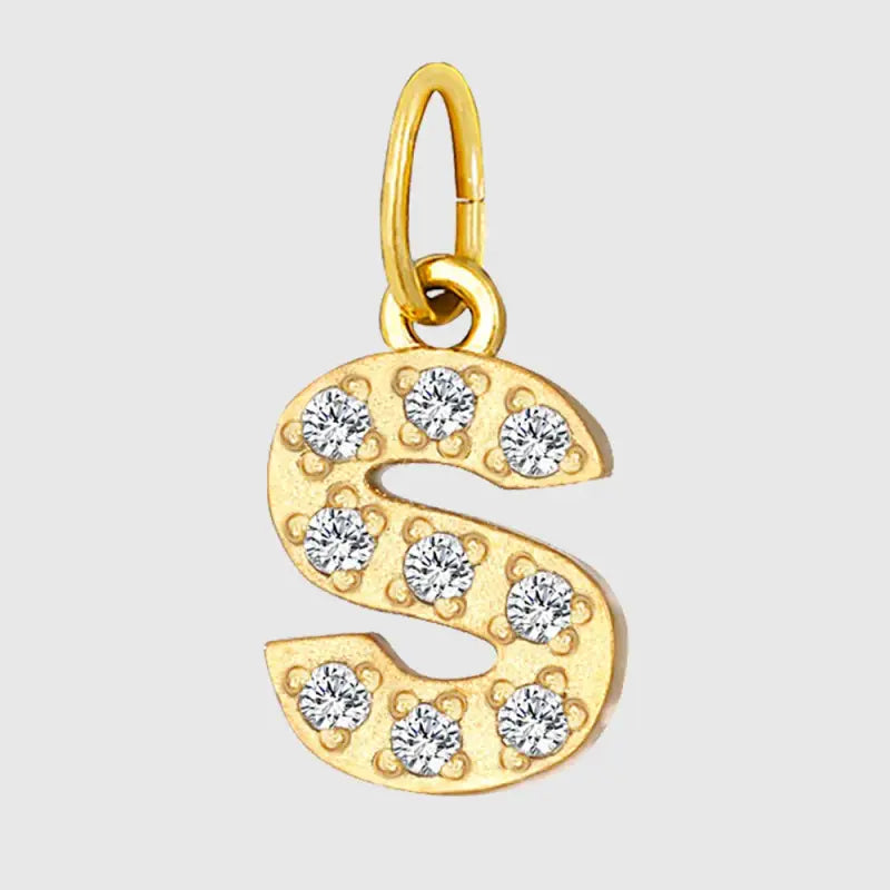 eManco Luxury Zirconia Alphanumeric Pendant Stainless Steel Gold Plated DIY Necklace Wholesale ZP39269 S