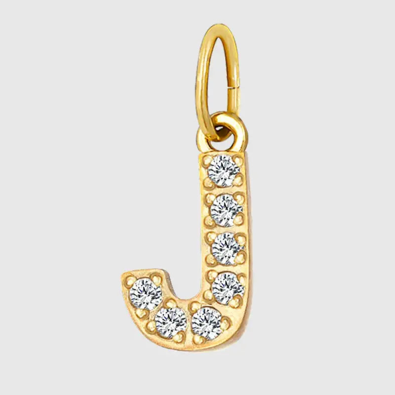 eManco Luxury Zirconia Alphanumeric Pendant Stainless Steel Gold Plated DIY Necklace Wholesale ZP39269 J