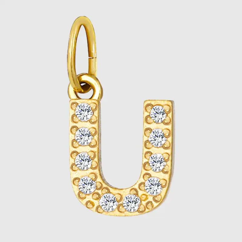 eManco Luxury Zirconia Alphanumeric Pendant Stainless Steel Gold Plated DIY Necklace Wholesale ZP39269 U