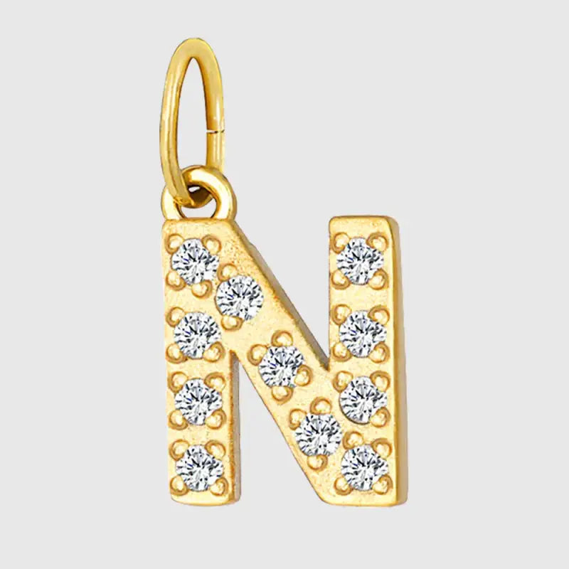 eManco Luxury Zirconia Alphanumeric Pendant Stainless Steel Gold Plated DIY Necklace Wholesale ZP39269 N