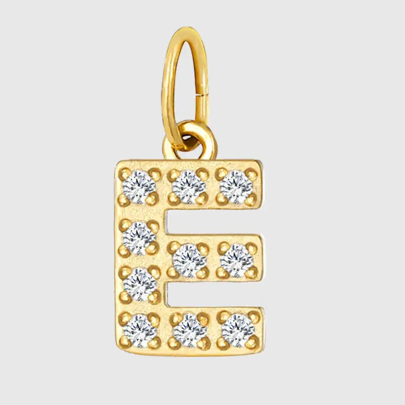 eManco Luxury Zirconia Alphanumeric Pendant Stainless Steel Gold Plated DIY Necklace Wholesale ZP39269 E
