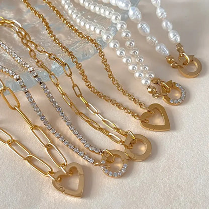 eManco Rolo Charm Necklace DIY Stainless Steel Adjustable Paperclip Pearl Necklaces Accessories Handmade Ladies Jewelry