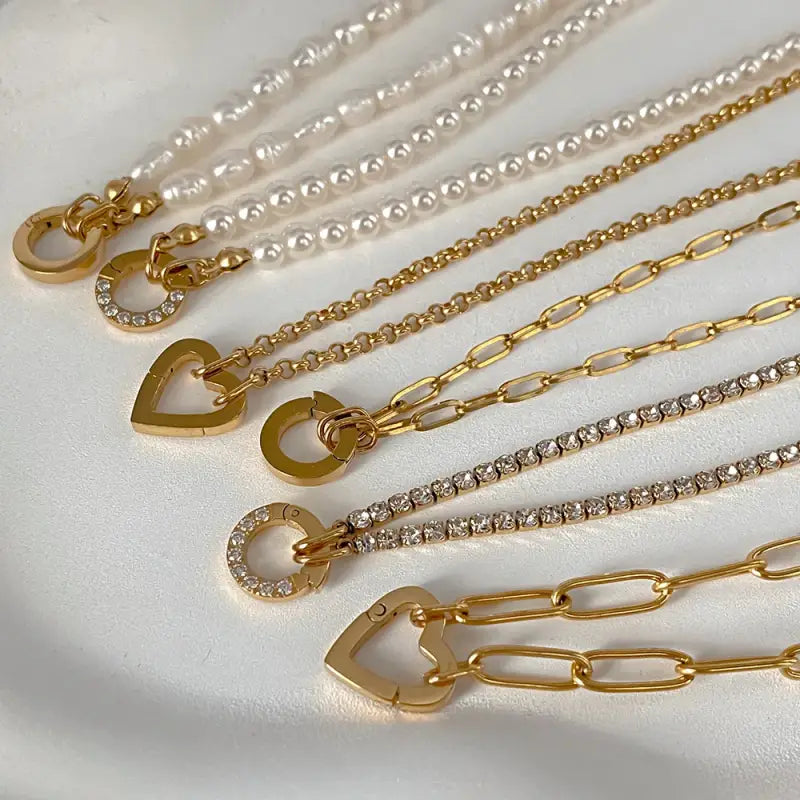 eManco Rolo Charm Necklace DIY Stainless Steel Adjustable Paperclip Pearl Necklaces Accessories Handmade Ladies Jewelry