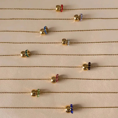 eManco Stainless Steel Ring Pendant Necklace Rhombus Rhinestones Non Tarnish Gold Color Jewelry for Women