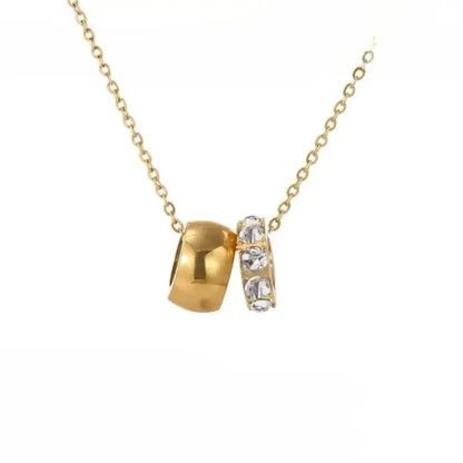eManco Stainless Steel Ring Pendant Necklace Rhombus Rhinestones Non Tarnish Gold Color Jewelry for Women