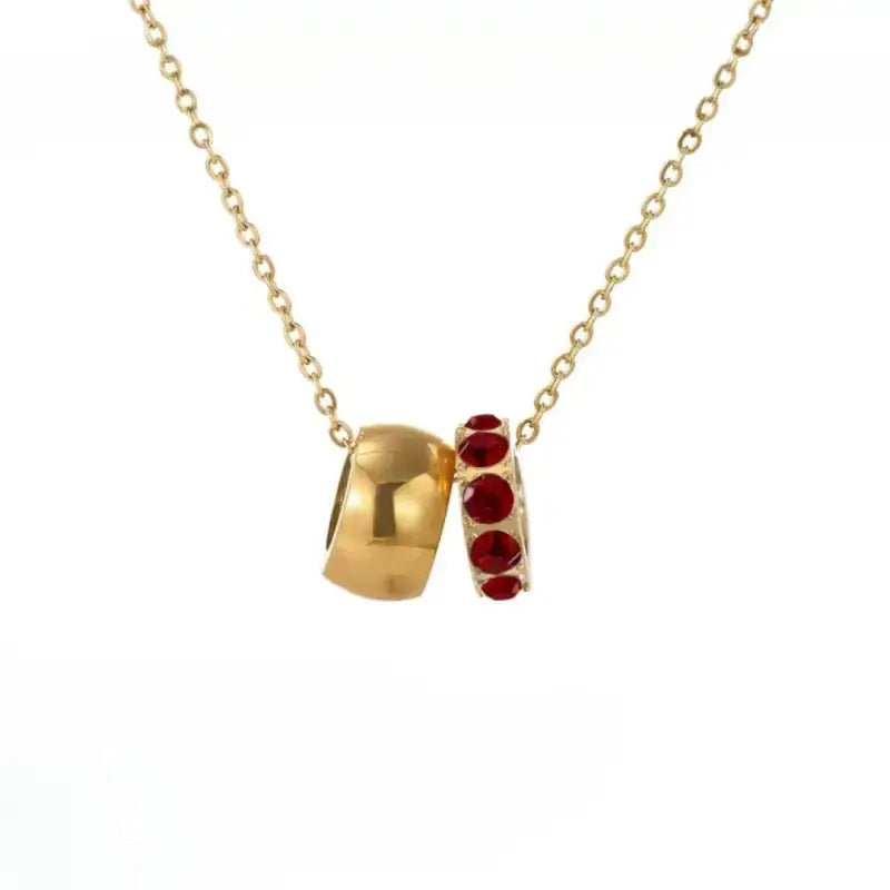 eManco Stainless Steel Ring Pendant Necklace Rhombus Rhinestones Non Tarnish Gold Color Jewelry for Women