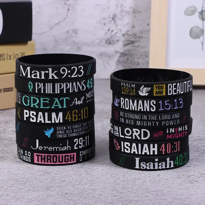 13pc Faith Believe Peace Grace Bible Christian Religious Bracelet Sport Silicone Bracelets Rubber Wristband