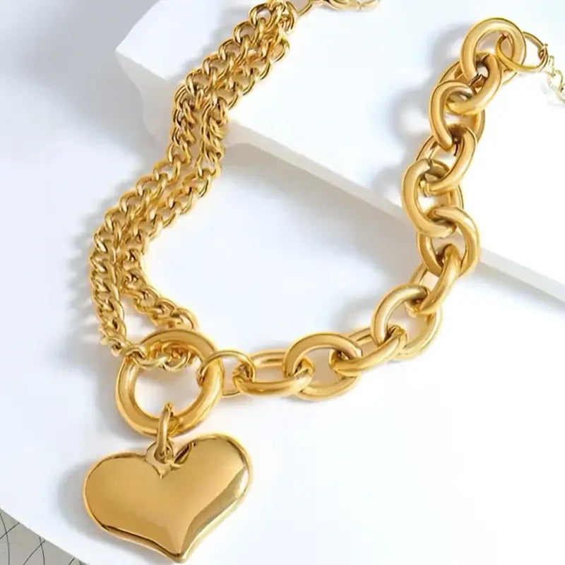 Lokaer Fashion Stainless Steel 3D Heart Charm Bracelets For Women Girls Bohemia Party Big Chain & Link Bracelet Jewelry