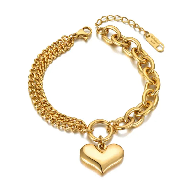 Lokaer Fashion Stainless Steel 3D Heart Charm Bracelets For Women Girls Bohemia Party Big Chain & Link Bracelet Jewelry