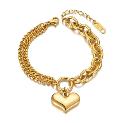 Lokaer Fashion Stainless Steel 3D Heart Charm Bracelets For Women Girls Bohemia Party Big Chain & Link Bracelet Jewelry