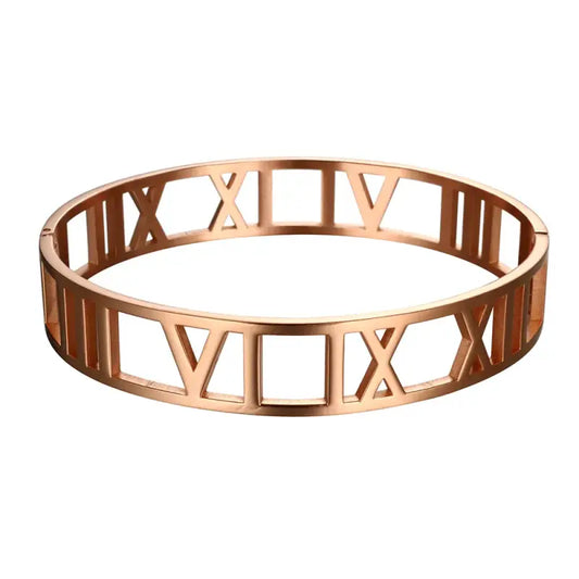 Cuff Bangles Bracelets For Woman 12MM Roman Numerals Stainless Steel Gold Color Bangle Female Male Jewelry Wristband