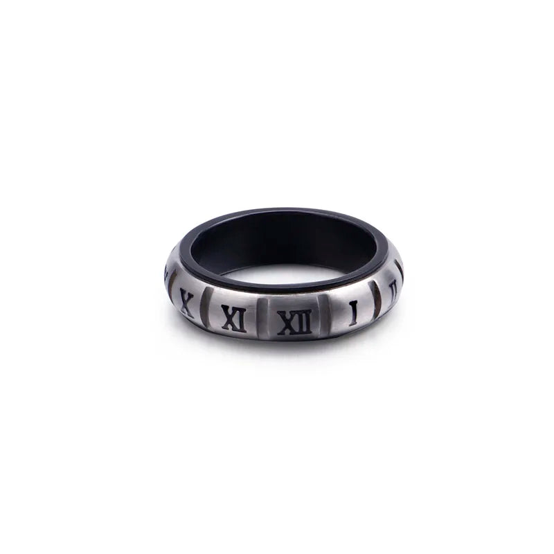 6mm Metal Roman Numerals Men Ring Stainless Steel Fashion Trendy Rotatable Anillos #7~#11 Party Gift Jewelry