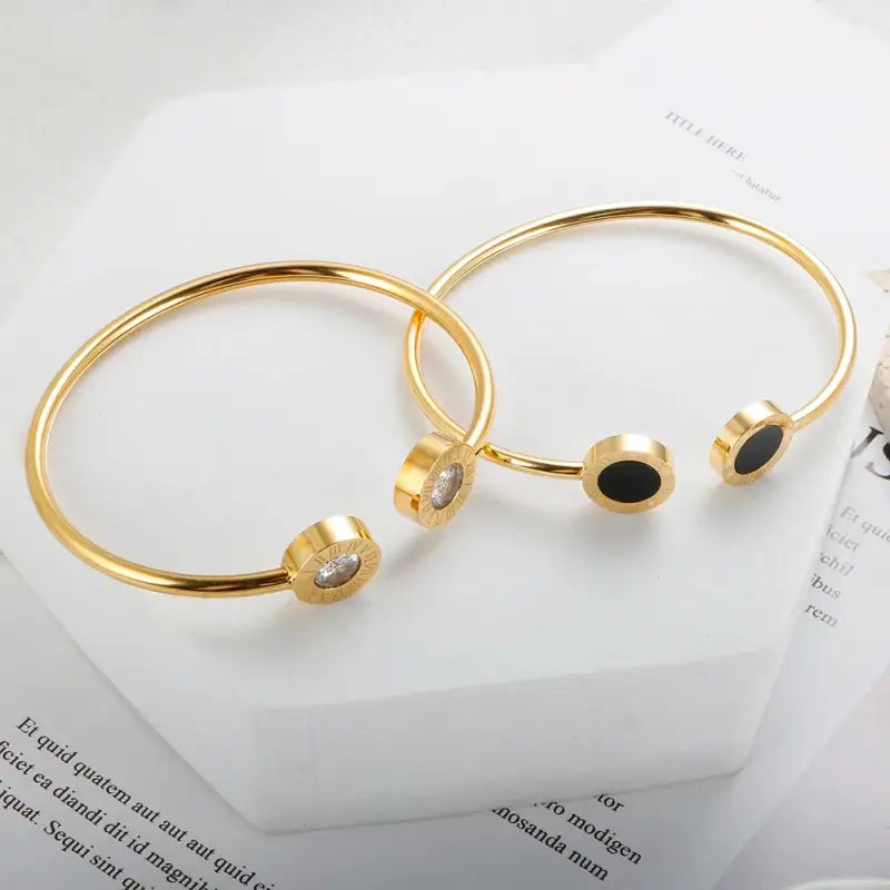 Eternity Roman Bezel Titanium Bangle Plated with 18k Gold