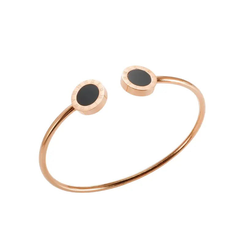 Eternity Roman Bezel Titanium Bangle Plated with 18k Gold - Rose Gold - Black Enamel