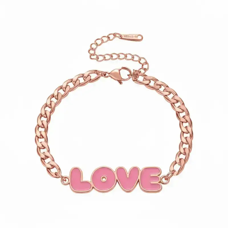 LOVE Enamel Name Necklace & Bracelet - Rose Gold / 6in - Jewelry