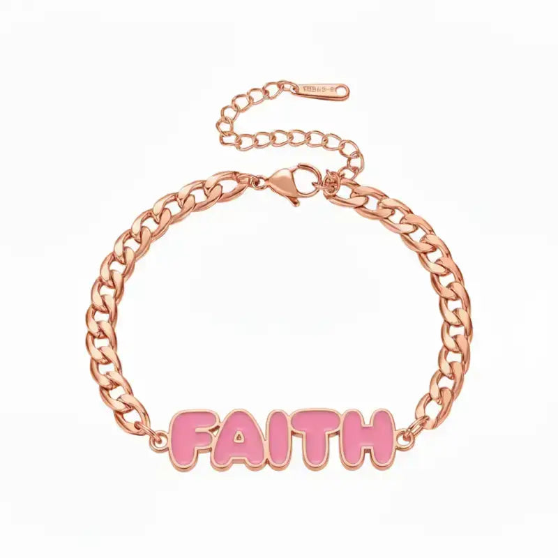 FAITH Enamel Name Necklace & Bracelet - Rose Gold / 6in - Jewelry