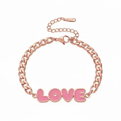 LOVE Enamel Name Necklace & Bracelet - Rose Gold / 6in - Jewelry
