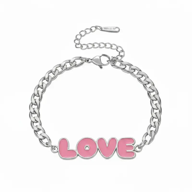 LOVE Enamel Name Necklace & Bracelet - Silver / 6in - Jewelry
