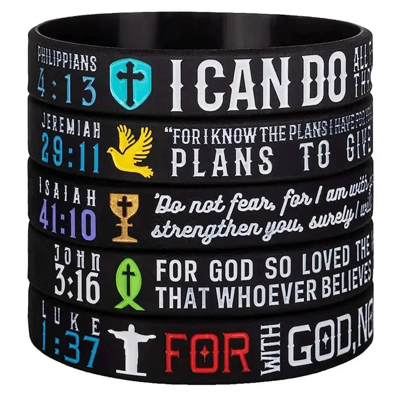 1pc/5pcs I can do all things christian bible verse religious silicone bracelets wristband - 20cm / 5PCS