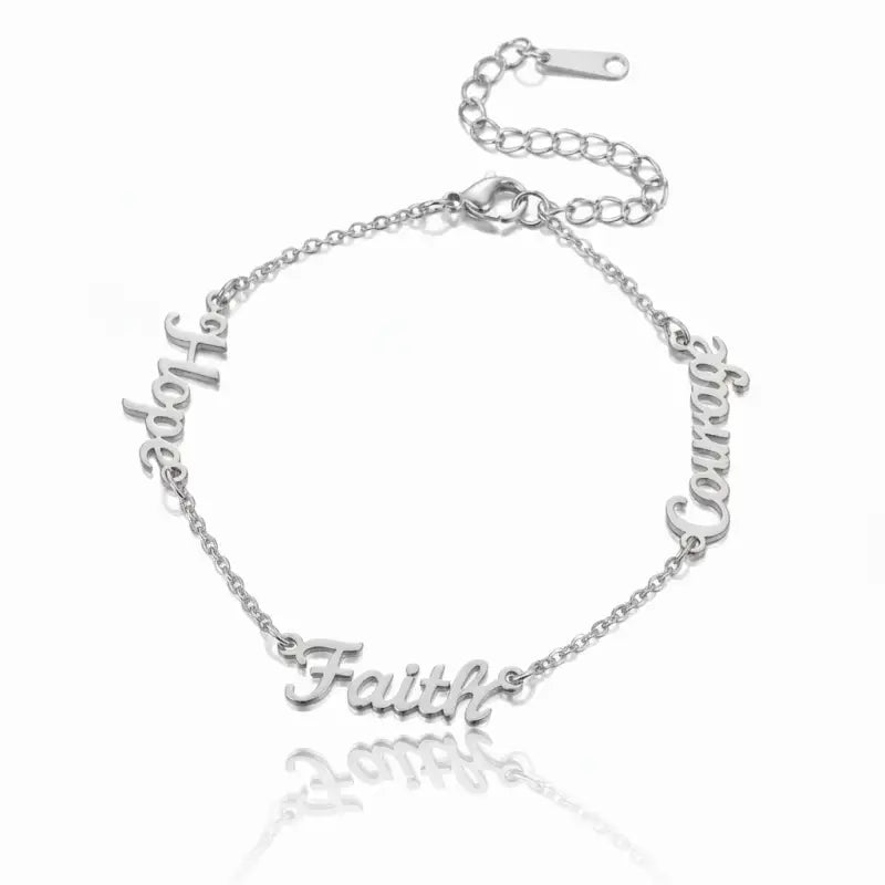 Faith • Hope • Courage Bracelet - Silver / 6.5in + 2in ext - Jewelry