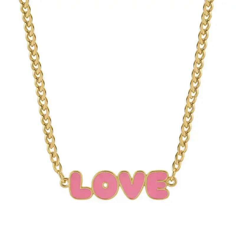 LOVE Enamel Name Necklace & Bracelet - Gold / 14in - Jewelry