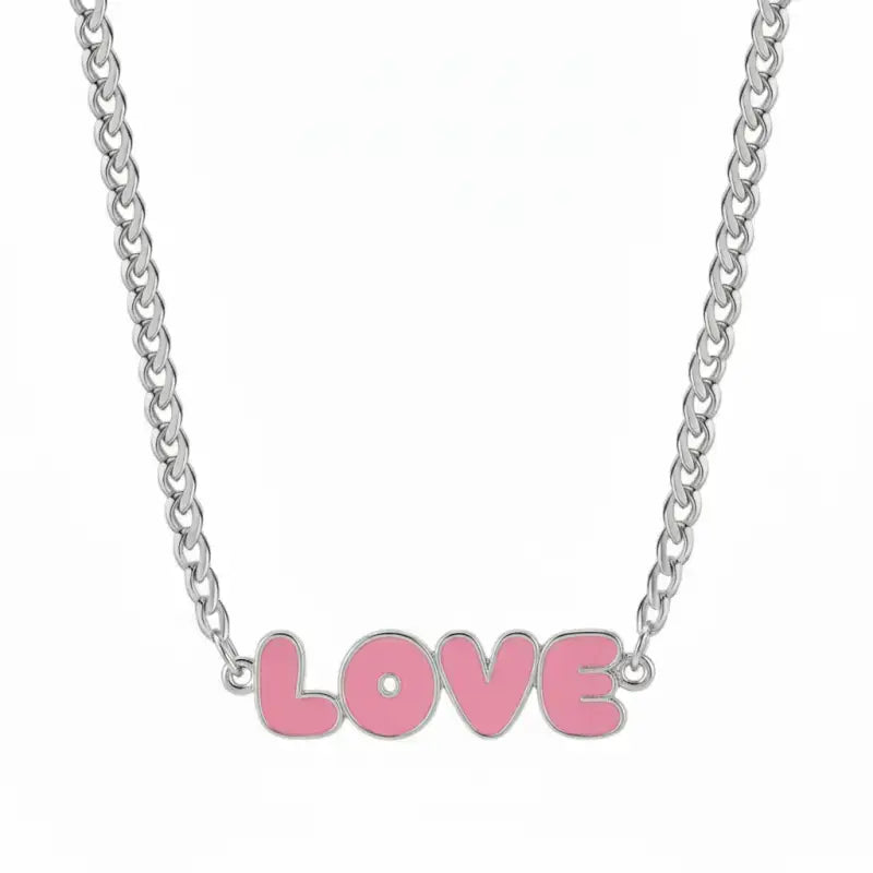 LOVE Enamel Name Necklace & Bracelet - Silver / 14in - Jewelry