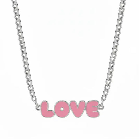 LOVE Enamel Name Necklace & Bracelet - Silver / 14in - Jewelry