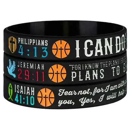 1pc/3pcs sport basketball christian bible verse religious silicone bracelet rubber wristband - 20cm / 3PCS