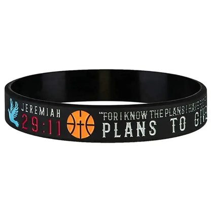 1pc/3pcs sport basketball christian bible verse religious silicone bracelet rubber wristband - 20cm / A2911 1PC