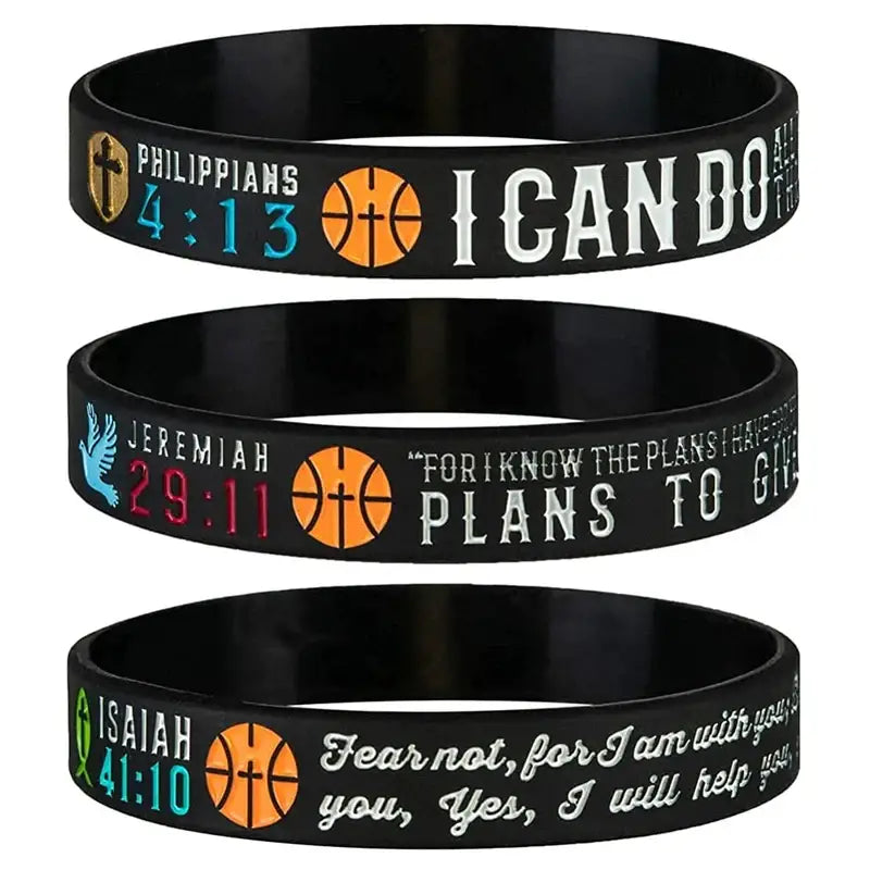 1pc/3pcs sport basketball christian bible verse religious silicone bracelet rubber wristband