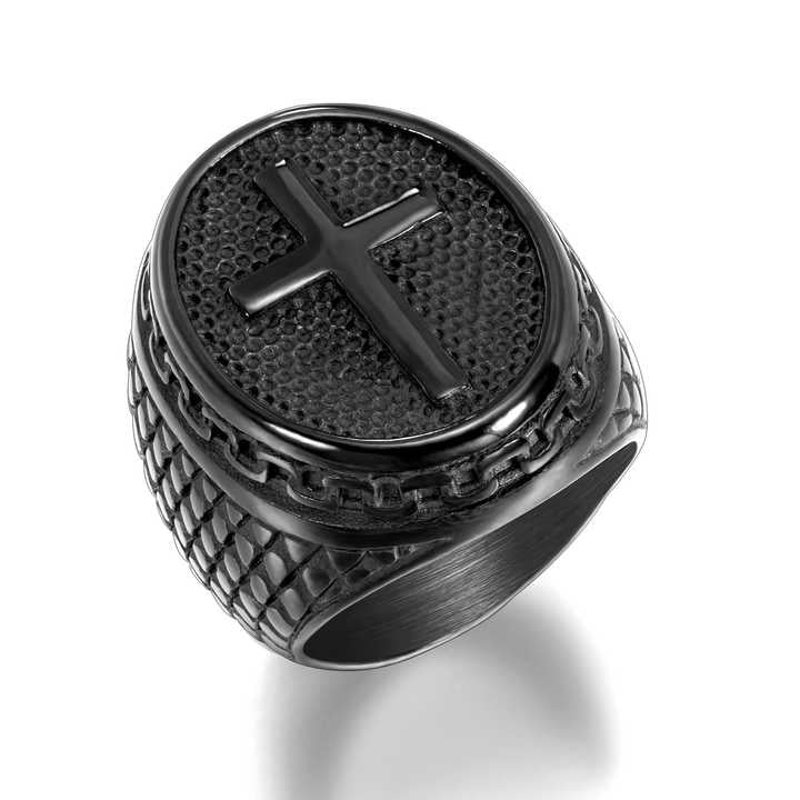 Faithful Warrior Cross Ring 24mm - Black / 7 - Jewelry