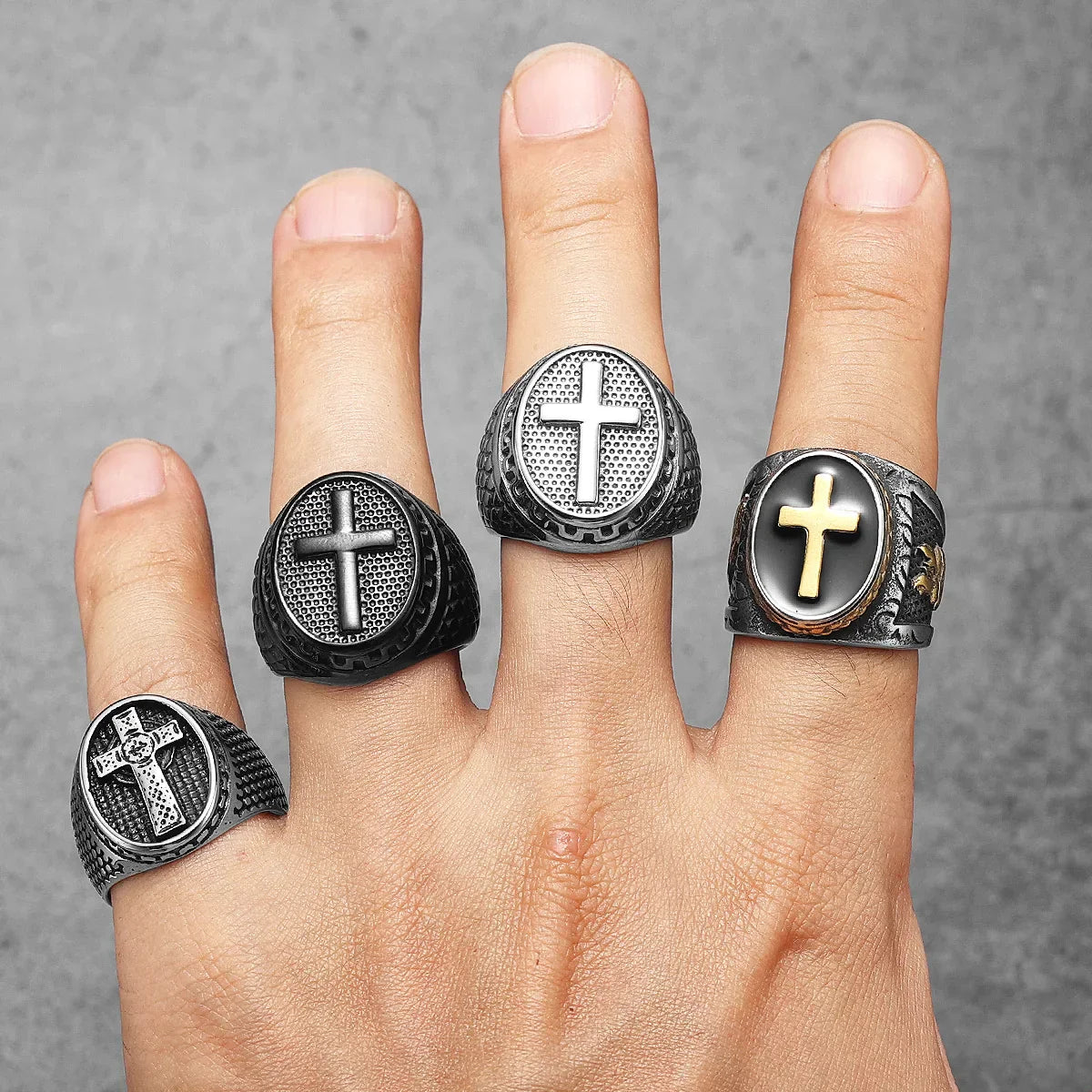 Praying Hands Cross Jesus Heart Men Rings Stainless Steel Punk Cool Stuff Fashion Accessories Jewelry For Women Gift