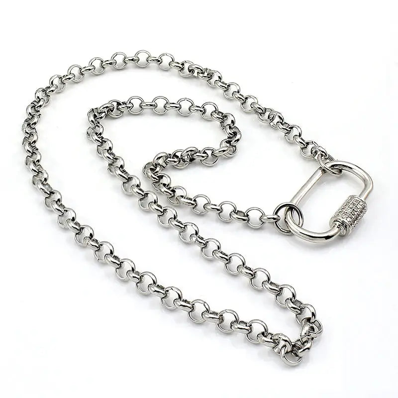 Fearless Pave Carabiner Lock Necklace