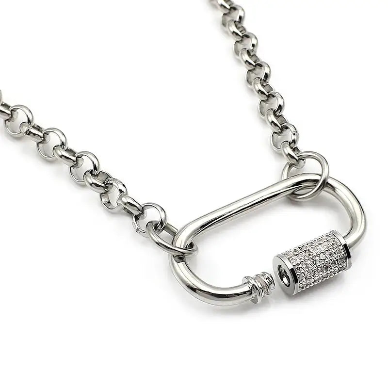 Fearless Pave Carabiner Lock Necklace