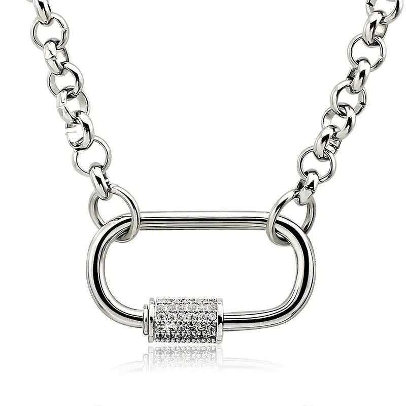 Fearless Pave Carabiner Lock Necklace