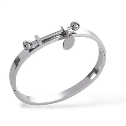Barbell Charm Bangle Bracelet - Gold - Stainless Steel - Jewelry