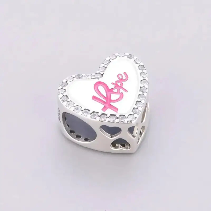Fit Original Charm Bracelet 925 Silver Hope Faith Pink Breast Cancer Awareness Strength Inspirational Bead For Making