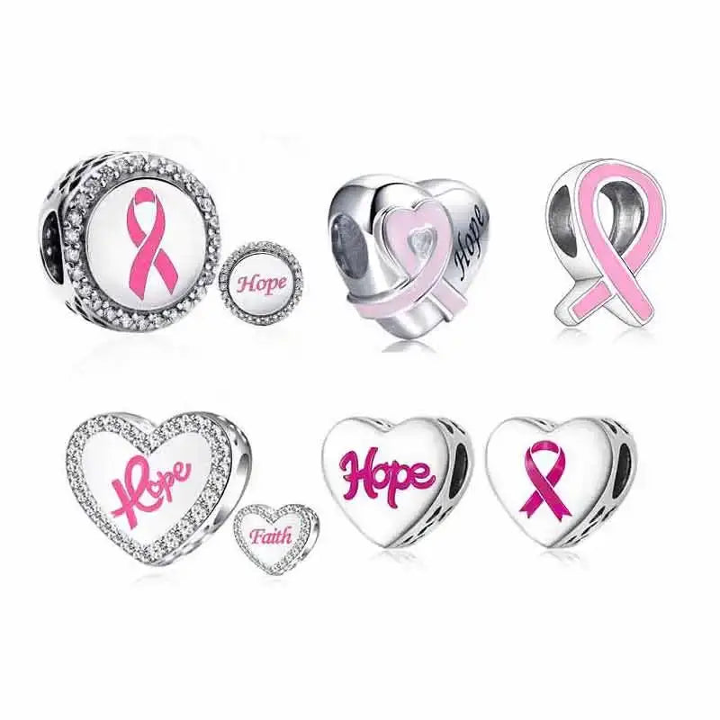 Fit Original Charm Bracelet 925 Silver Hope Faith Pink Breast Cancer Awareness Strength Inspirational Bead For Making