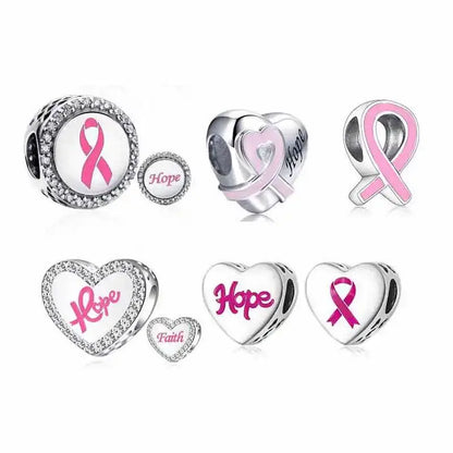 Fit Original Charm Bracelet 925 Silver Hope Faith Pink Breast Cancer Awareness Strength Inspirational Bead For Making
