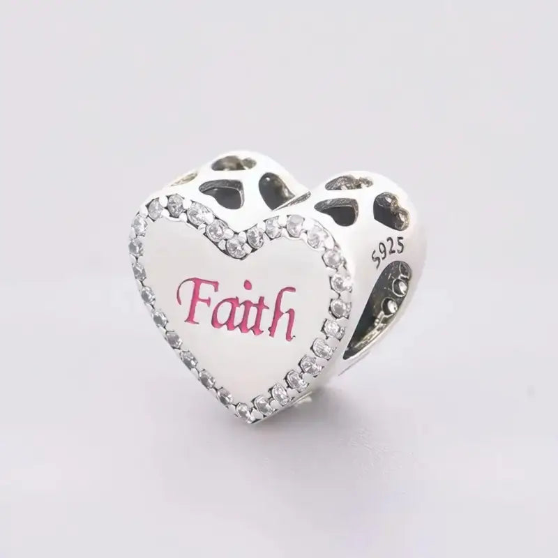 Fit Original Charm Bracelet 925 Silver Hope Faith Pink Breast Cancer Awareness Strength Inspirational Bead For Making