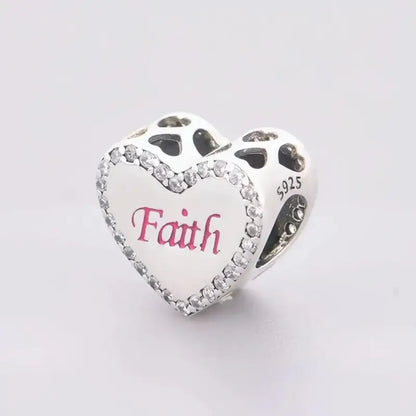 Fit Original Charm Bracelet 925 Silver Hope Faith Pink Breast Cancer Awareness Strength Inspirational Bead For Making