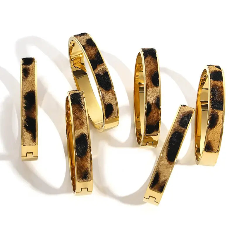 Flashbuy Gold Color Random Pattern Leopard Bangle Bracelet For Women Statement 18K Stainless Steel Wrist Fashion