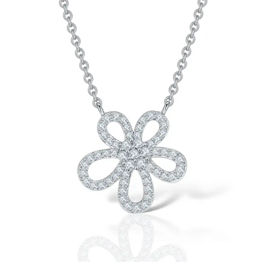 Flower Pendant Moissanite Necklace - Silver / One Size - Jewelry