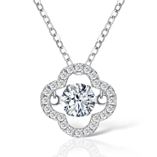 Flower Pendant Moissanite Necklace - Silver - Jewelry