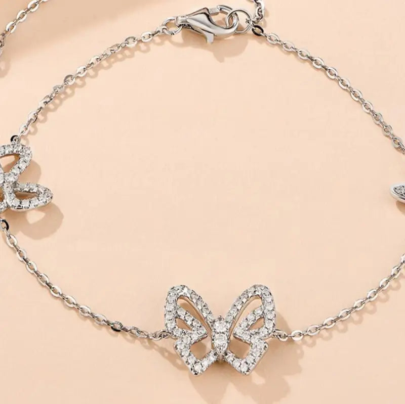 Butterfly Quad Moissanite Bracelet - Silver - Jewelry