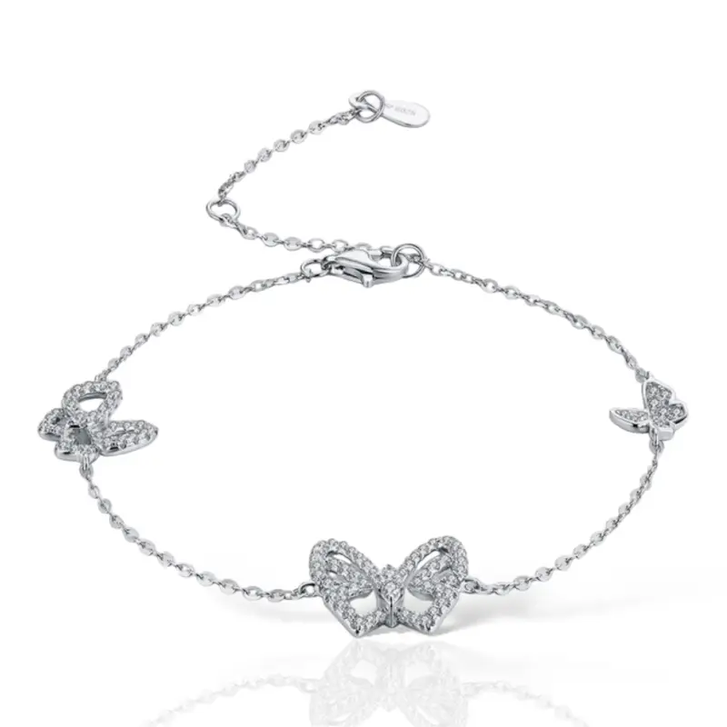 Butterfly Quad Moissanite Bracelet - Silver - Jewelry