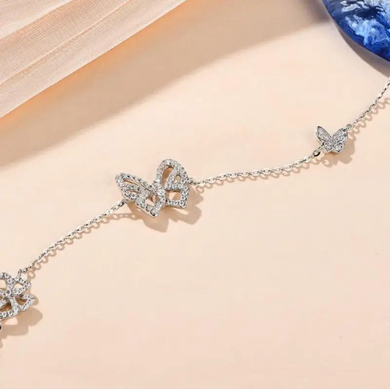 Butterfly Quad Moissanite Bracelet - Silver - Jewelry